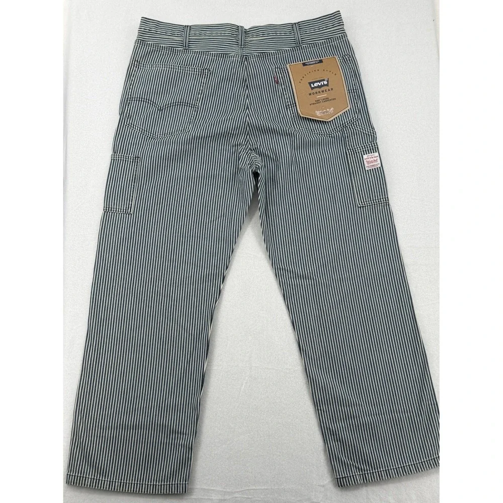 Levi's 568 Loose Straight Carpenter Pants Men's 40x32 Hickory Stripe Blue White